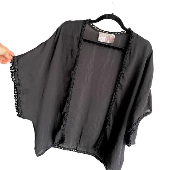 RORY BECA Sheer Oversized Kimono Wrap Cardigan Blouse Black S - Picture 3 of 6